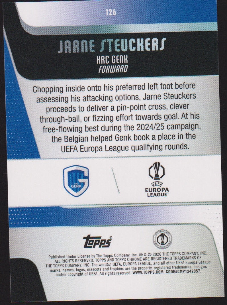 Topps Chrome 2024-25 Jarne Steuckers KRC Genk Parallel 143/299 Rookie – Bild 2
