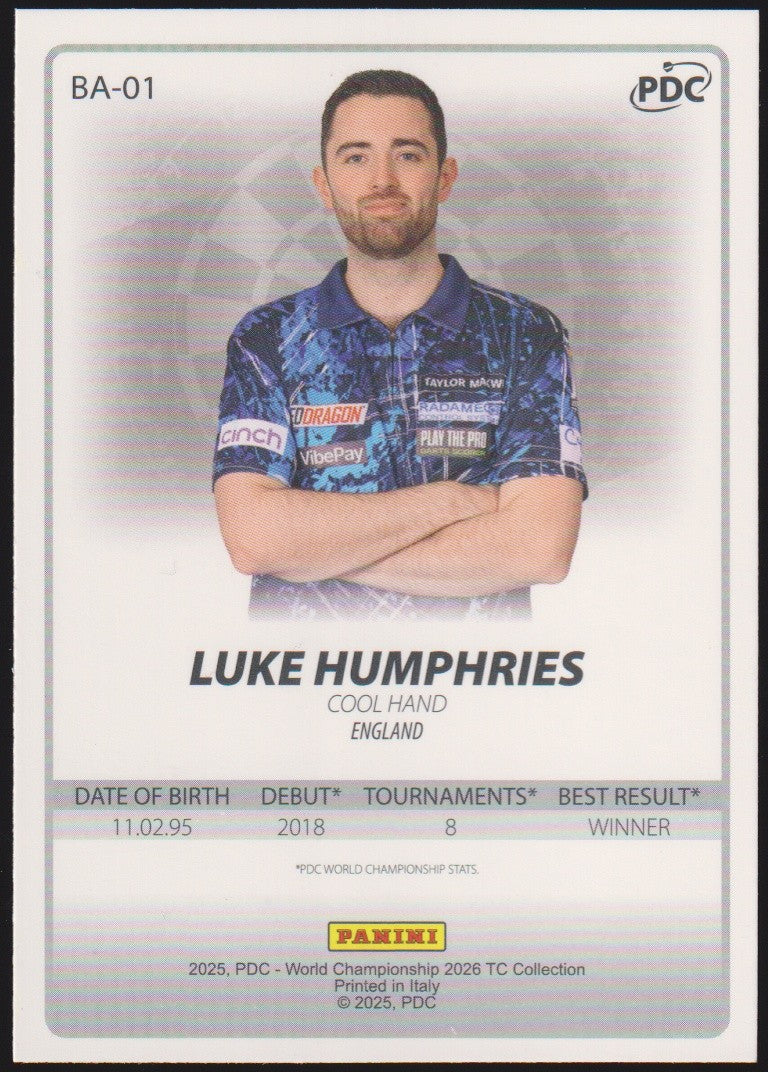Panini PDC World Championship 2026 Luke Humphries "Cool Hand" Refractor Parallel – Bild 2