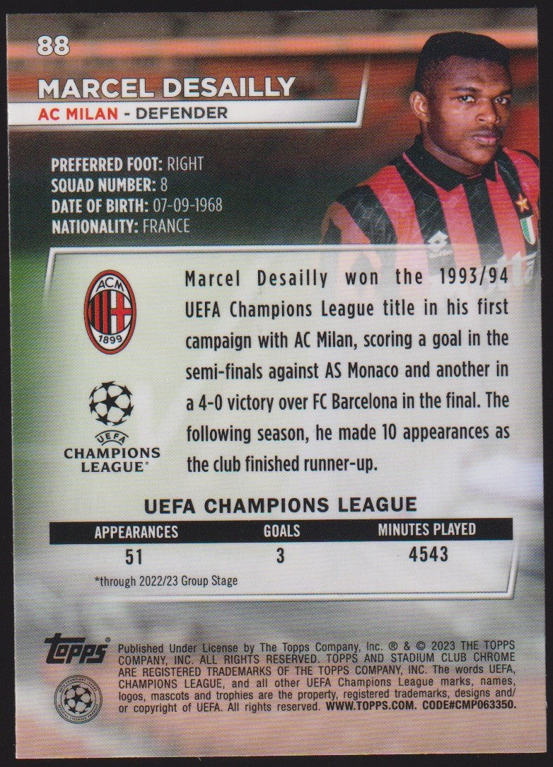 Topps Stadium Club Chrome 2022-23 Marcel Desailly AC Milan Parallel Rare – Bild 2