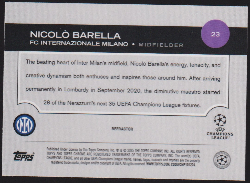 Topps Chrome 2024-25 Nicolò Barella FC Internazionale Milano Parallel Refractor – Bild 2