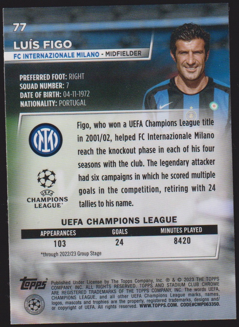 Topps Stadium Club Chrome 2022-23 Luis Figo FC Internazionale Milano Parallel – Bild 2