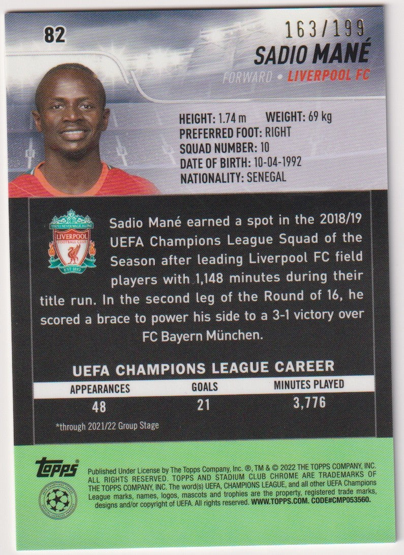Topps Stadium Club Chrome 2018-19 Sadio Mané Liverpool FC Parallel 163/199 Rare – Bild 2