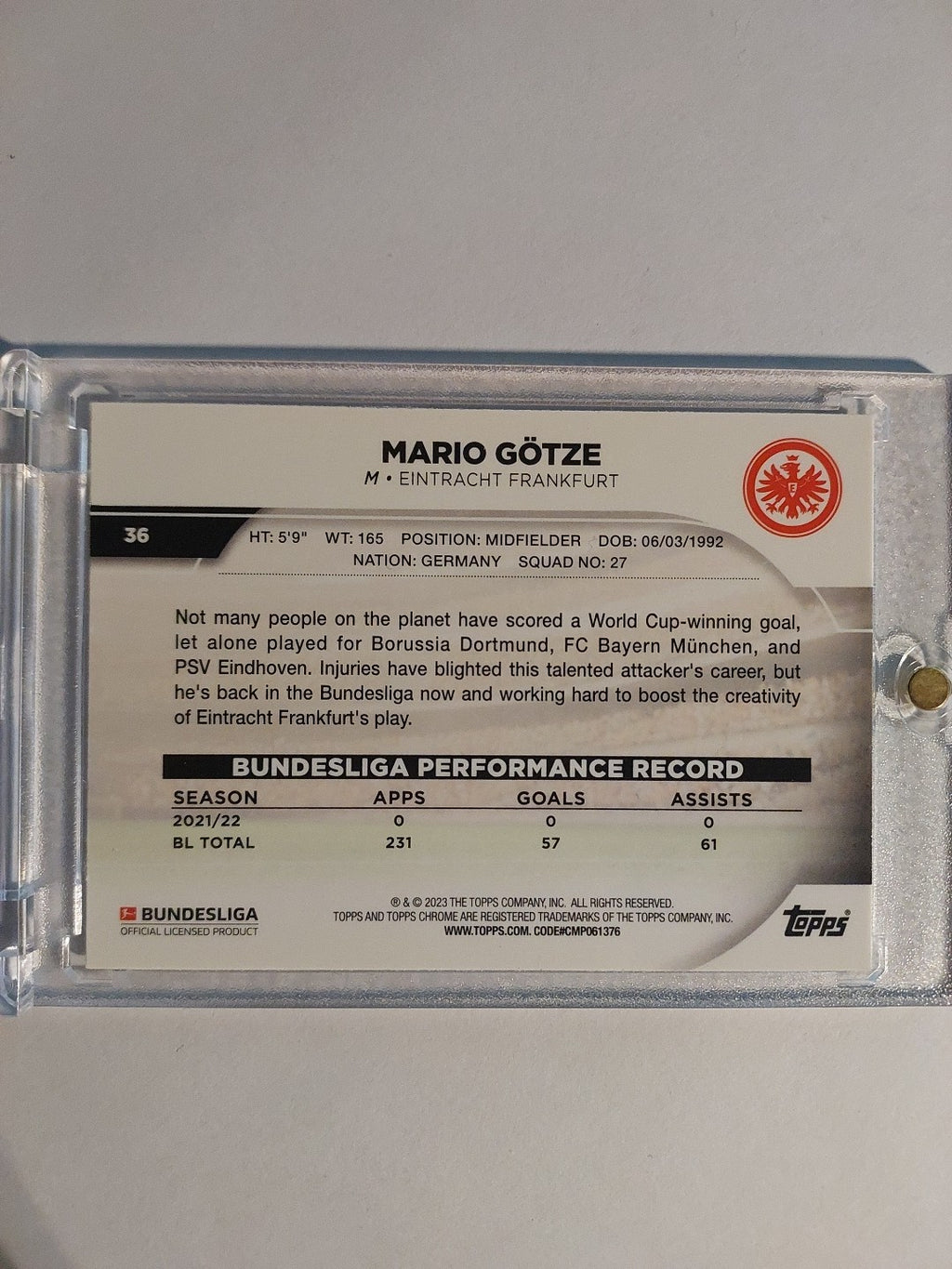 Topps Chrome Bundesliga 2022-23 Mario Götze Frankfurt Parallel Rare Base Hit – Bild 2