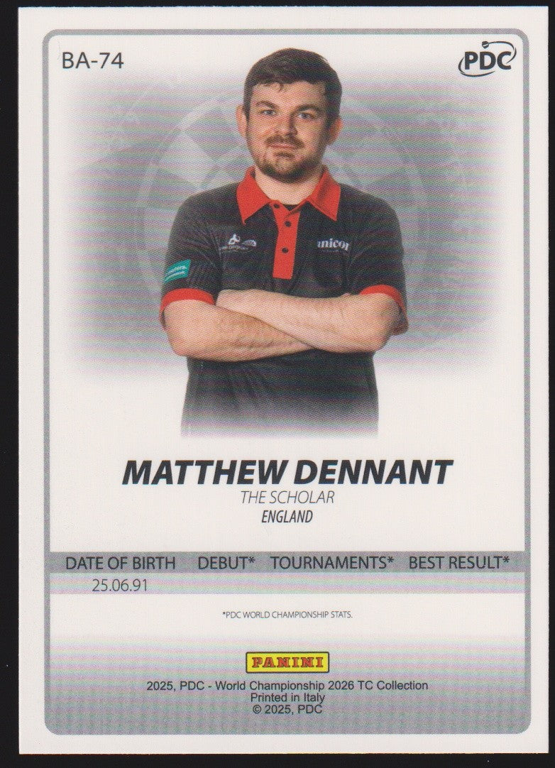 Panini PDC World Championship 2026 Matthew Dennant Refractor Parallel – Bild 2