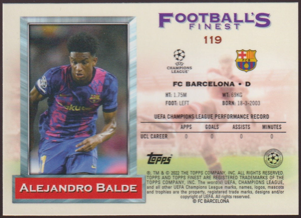 Topps Football's Finest 2021-22 Alejandro Balde Rookie FC Barcelona Parallel – Bild 2