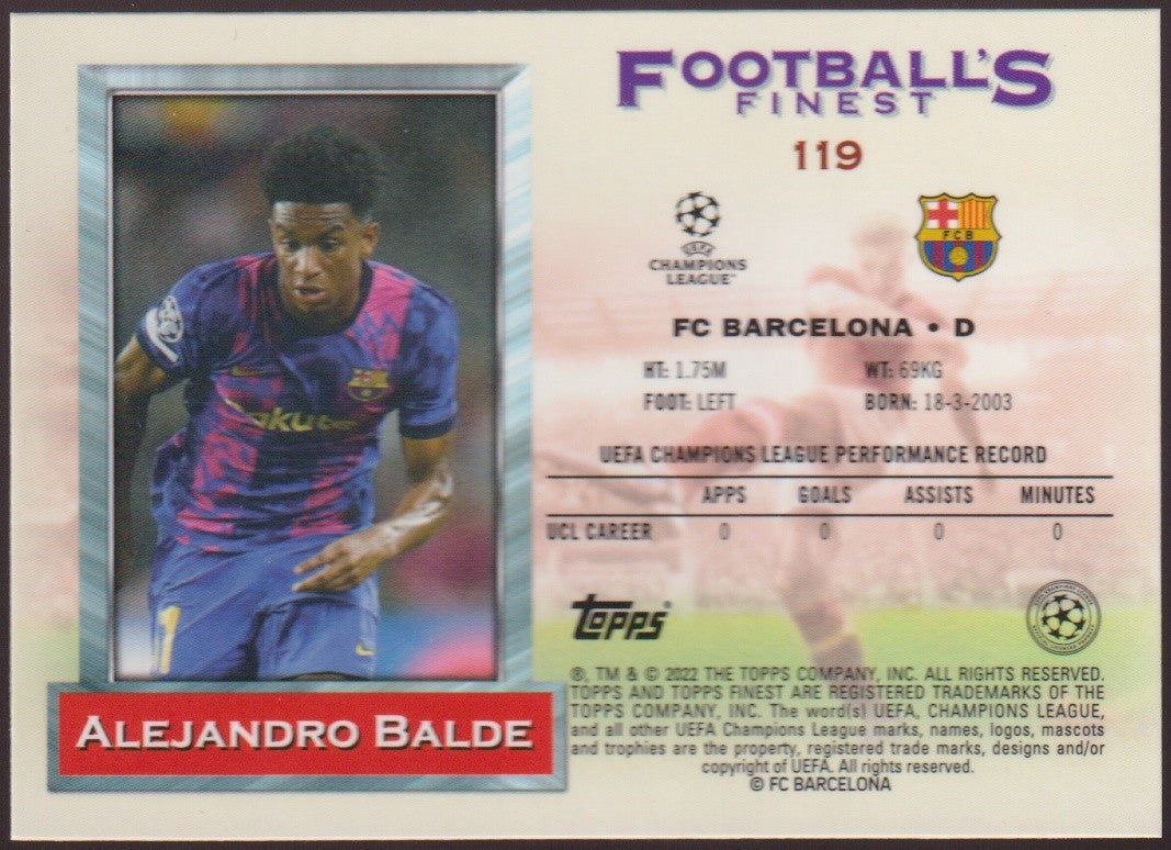 Topps Football's Finest 2021-22 Alejandro Balde Rookie FC Barcelona Parallel – Bild 2