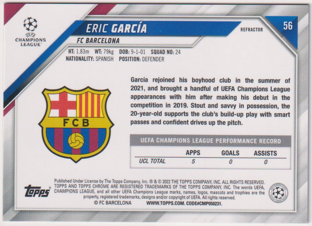 Topps Chrome 2022-23 Eric García FC Barcelona Parallel Refractor Rare – Bild 2