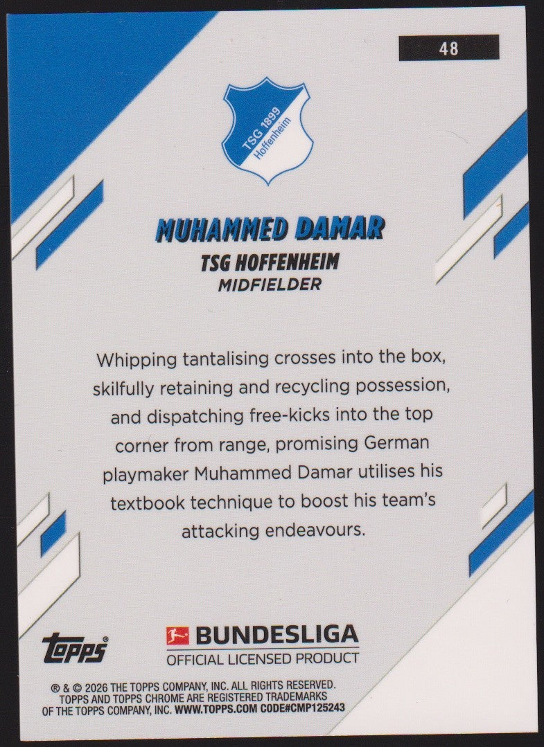 Topps Chrome 2025-26 Muhammed Damar TSG Hoffenheim Parallel 16/50 Refractor – Bild 2