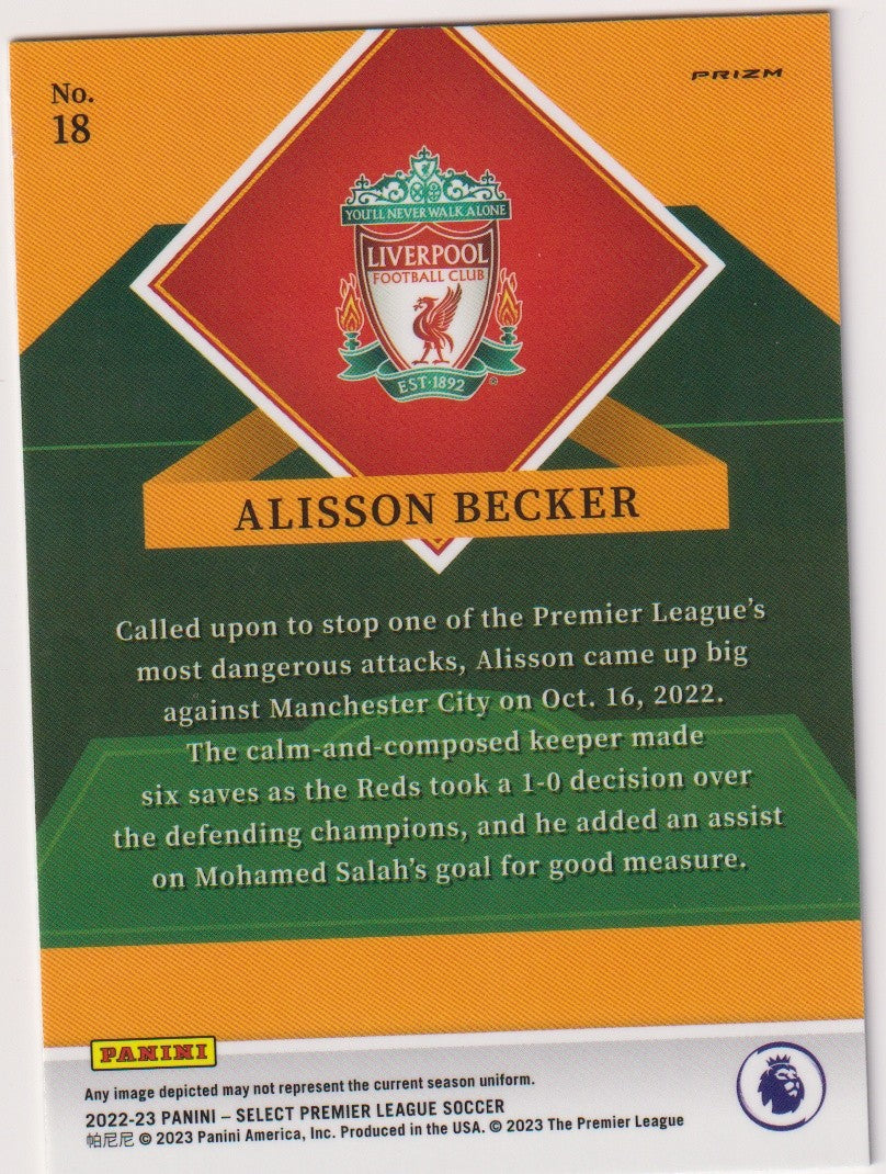 Panini Select Premier League Soccer 2022-23 Alisson Becker Liverpool FC Parallel – Bild 2