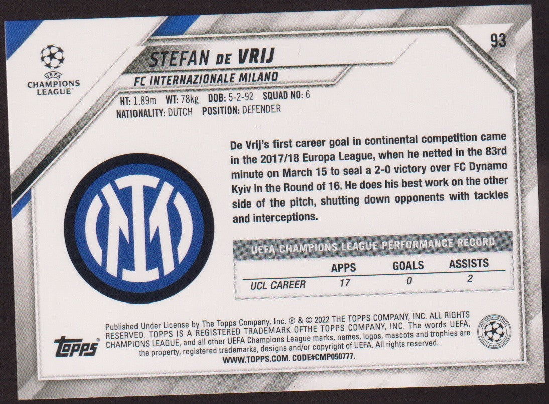 Topps 2021-22 Stefan de Vrij FC Internazionale Milano Parallel Rare – Bild 2