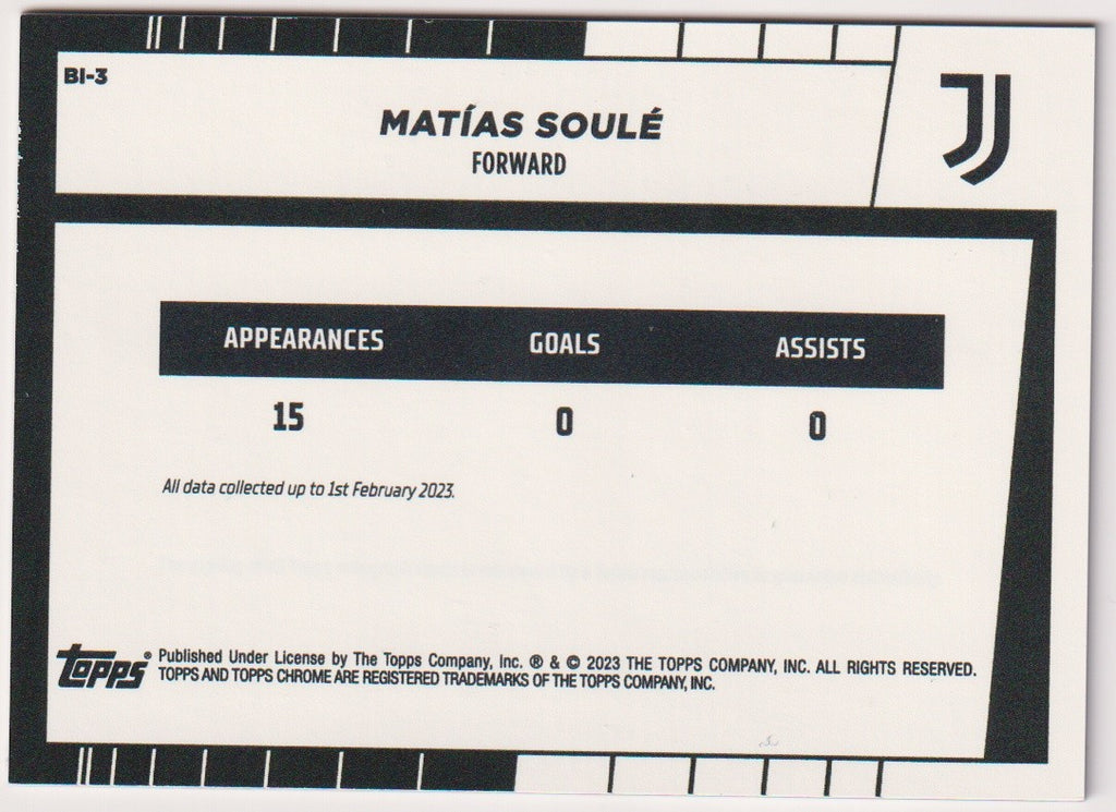 Topps Chrome 2022-23 Matías Soulé Rookie Juventus Parallel Rare Nr. BI-3 – Bild 2