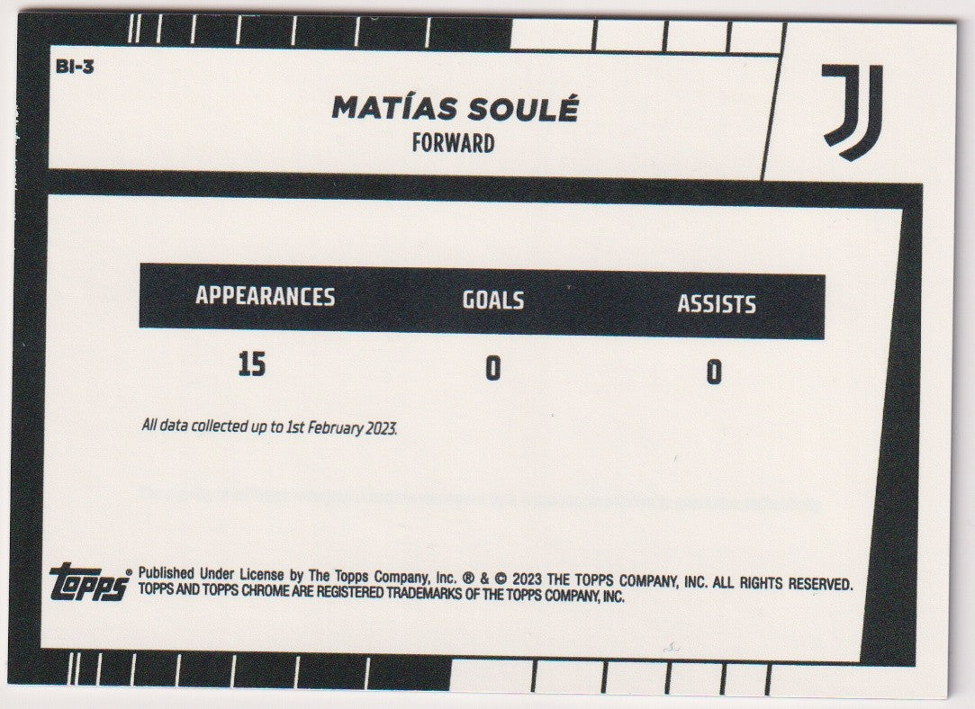 Topps Chrome 2022-23 Matías Soulé Rookie Juventus Parallel Rare Nr. BI-3 – Bild 2