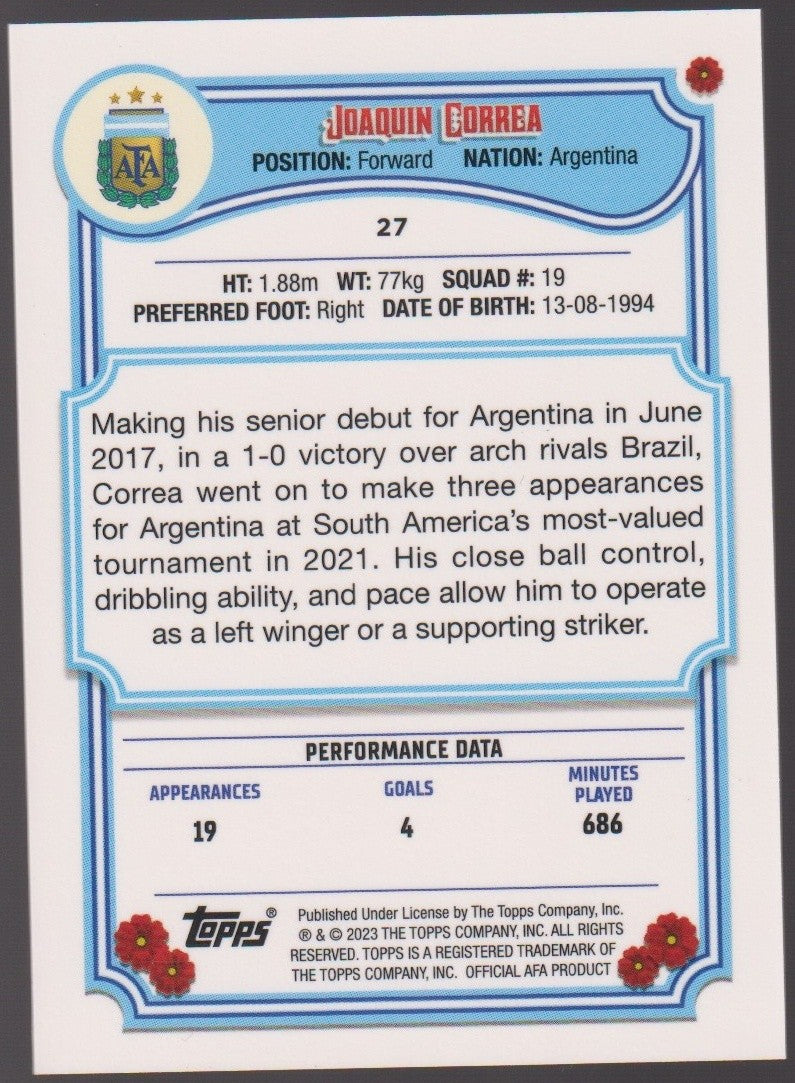 Topps 2022-23 Joaquin Correa Argentina Parallel Rare #27 – Bild 2