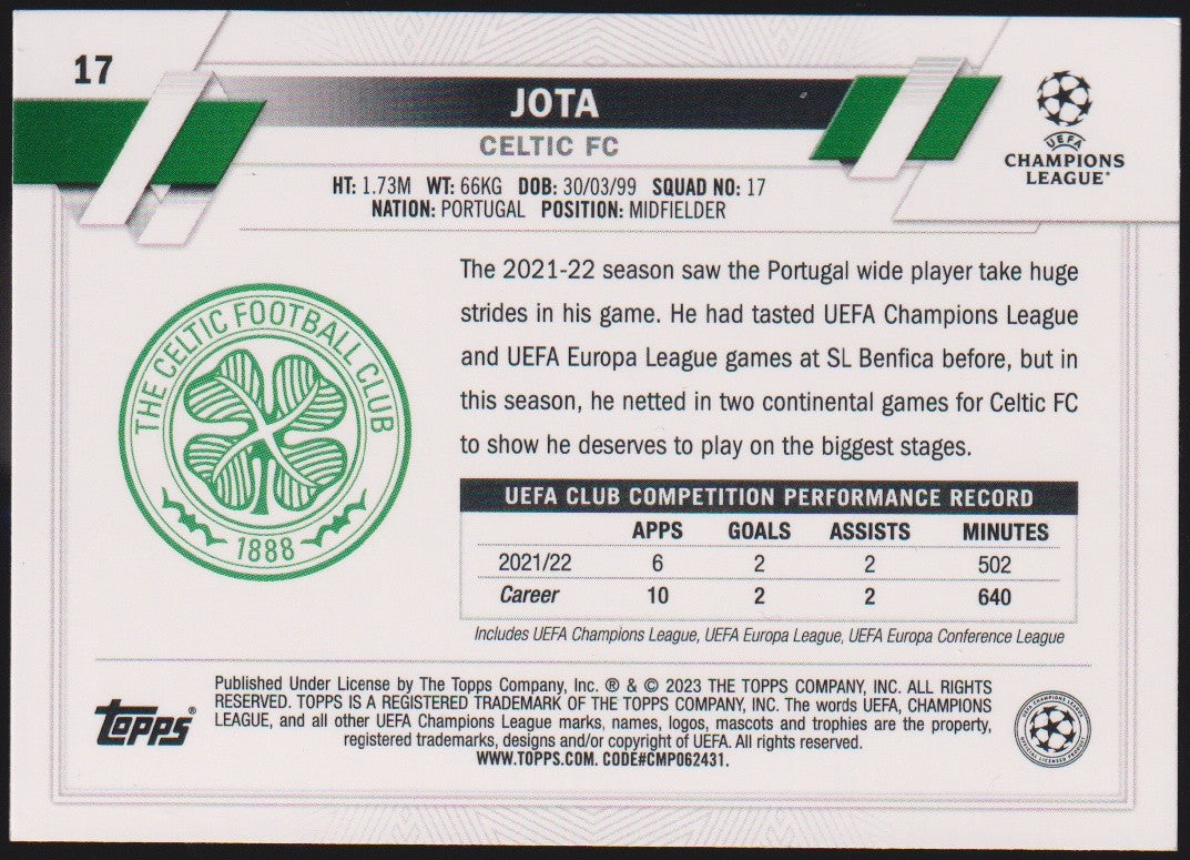 Topps Champions League 2021-22 Jota Celtic FC Parallel Rare Refractor – Bild 2