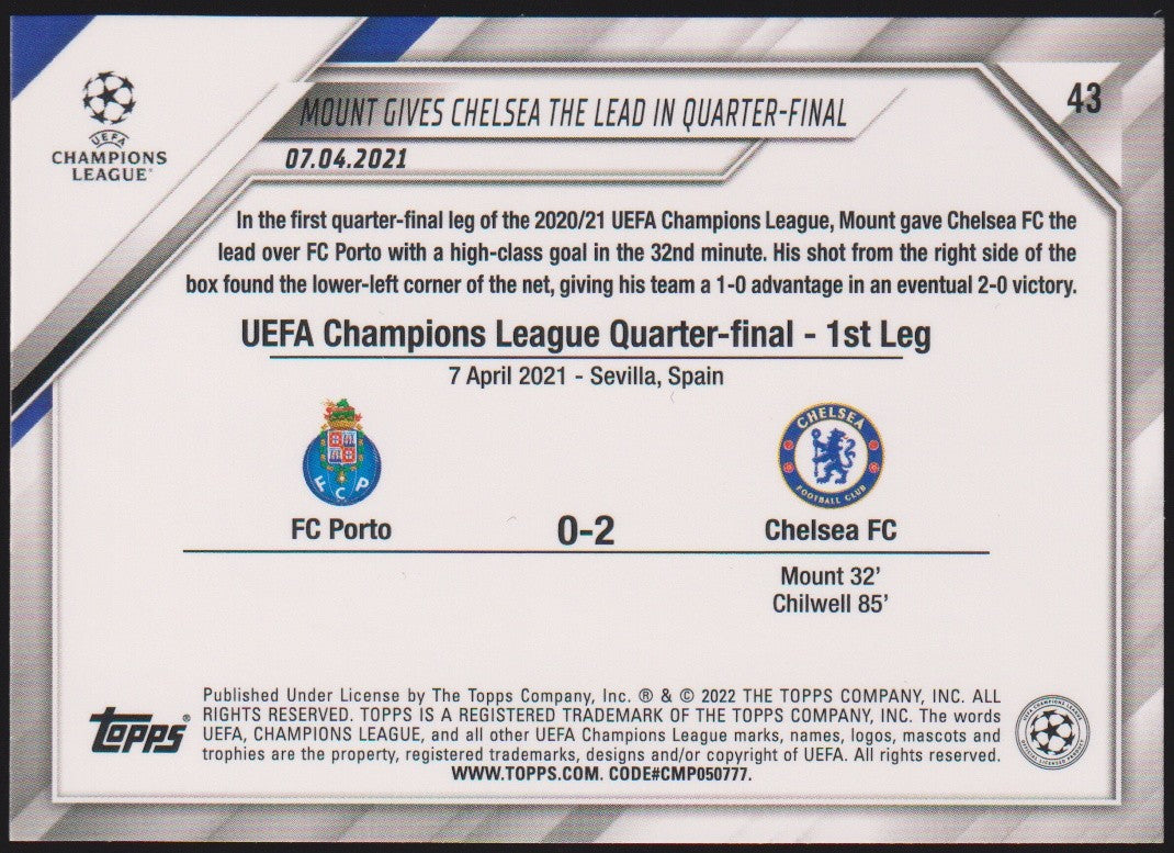 Topps 2020-21 Champions League Mason Mount Chelsea Parallel Refractor – Bild 2