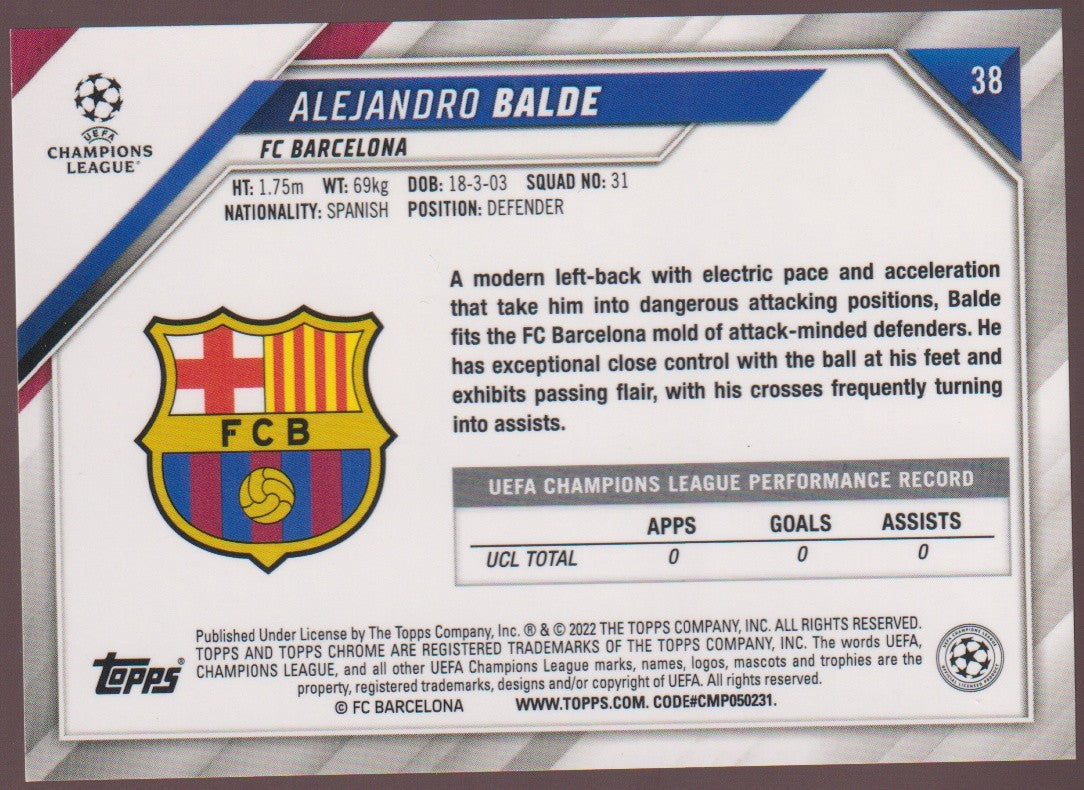 Topps Chrome 2021-22 Alejandro Balde Rookie FC Barcelona Parallel Rare – Bild 2