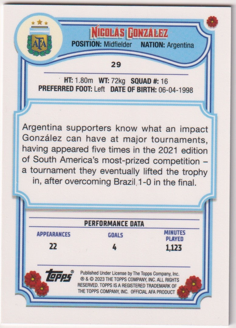 Topps Argentina Lineage 2022-23 Nicolas Gonzalez Parallel Rare – Bild 2