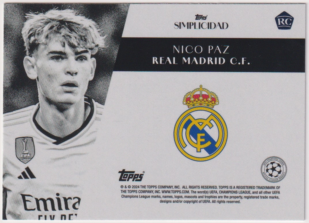 Topps Simplicidad 2024-25 Nico Paz Rookie Real Madrid C.F. Parallel Rare – Bild 2