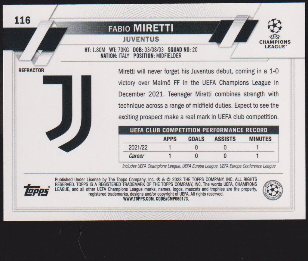 Topps Champions League 2022-23 Fabio Miretti Juventus Parallel Refractor Nr. 116 – Bild 2
