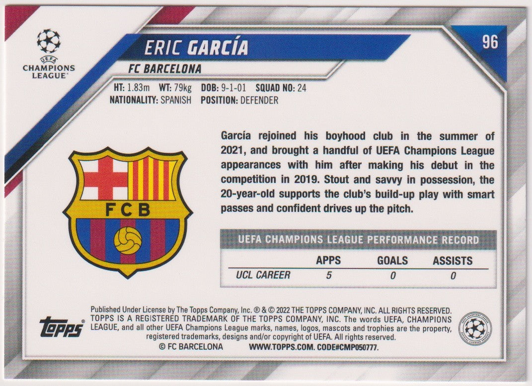Topps 2022-23 Eric García Rookie FC Barcelona Parallel Rare 96 – Bild 2