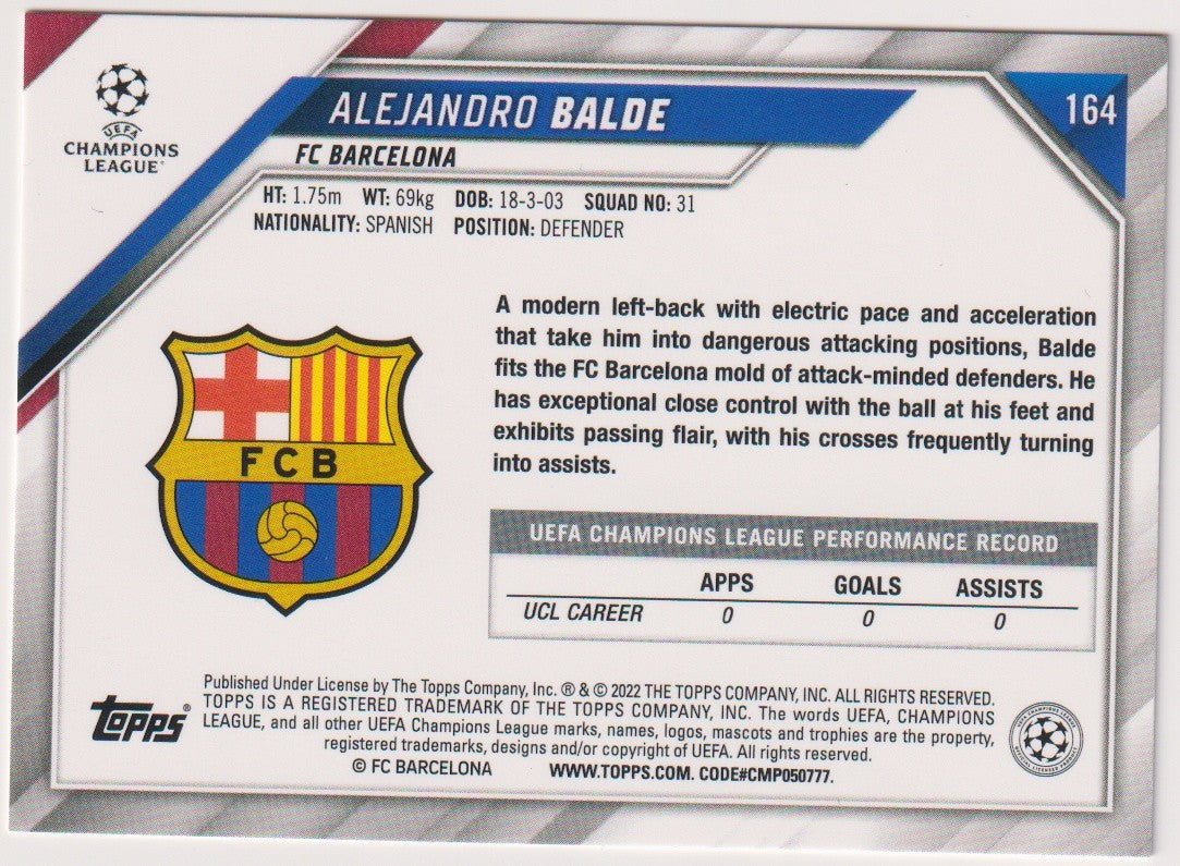 Topps 2021-22 Alejandro Balde Rookie FC Barcelona Parallel Rare – Bild 2