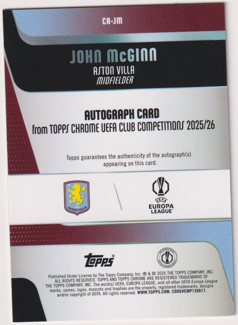 Topps Chrome 2025-26 John McGinn Auto Aston Villa Parallel 4/99 Refractor – Bild 2
