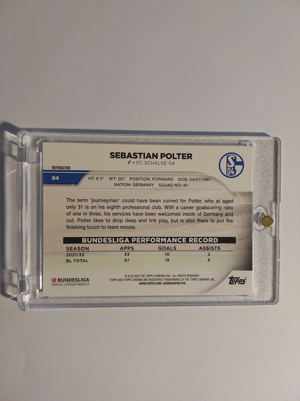 Topps Chrome Bundesliga 2022-23 Sebastian Polter Schalke Parallel Refractor Rare – Bild 2