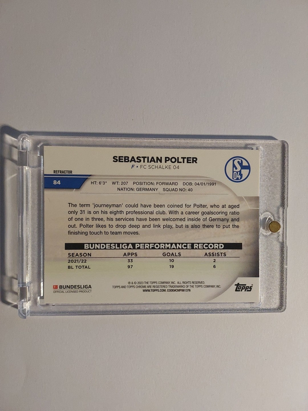 Topps Chrome Bundesliga 2022-23 Sebastian Polter Schalke Parallel Refractor Rare – Bild 2