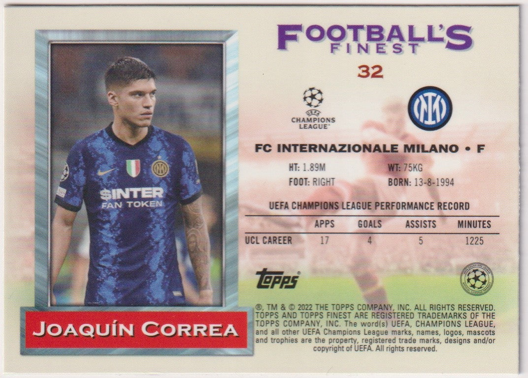 Topps Football's Finest 2022-23 Joaquín Correa FC Internazionale Milano Parallel – Bild 2