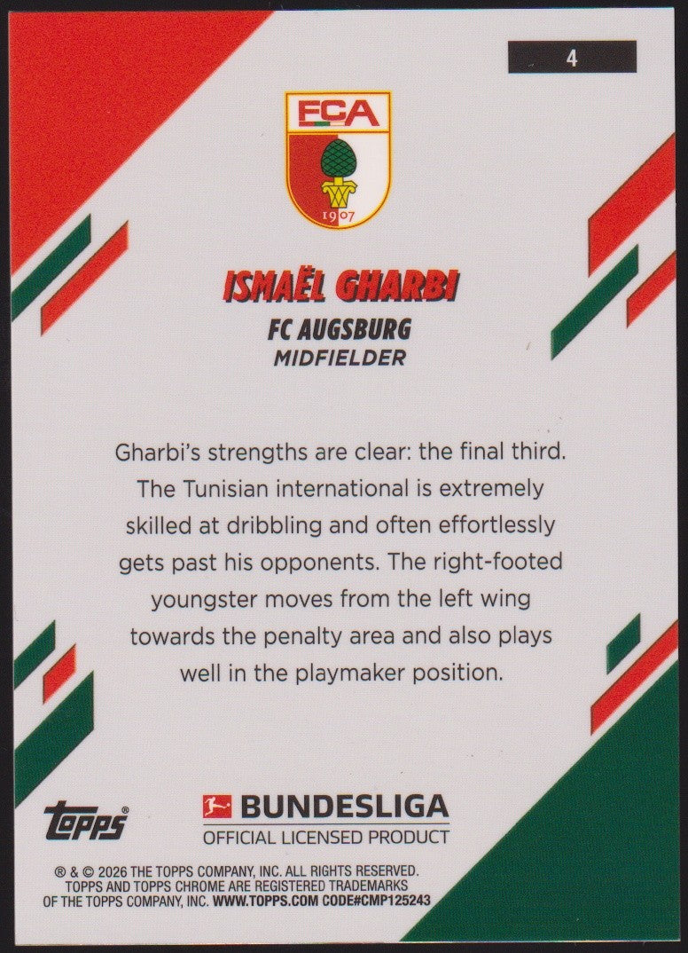 Topps Chrome 2025-26 Ismail Gharbi FC Augsburg Parallel 116/150 Refractor – Bild 2