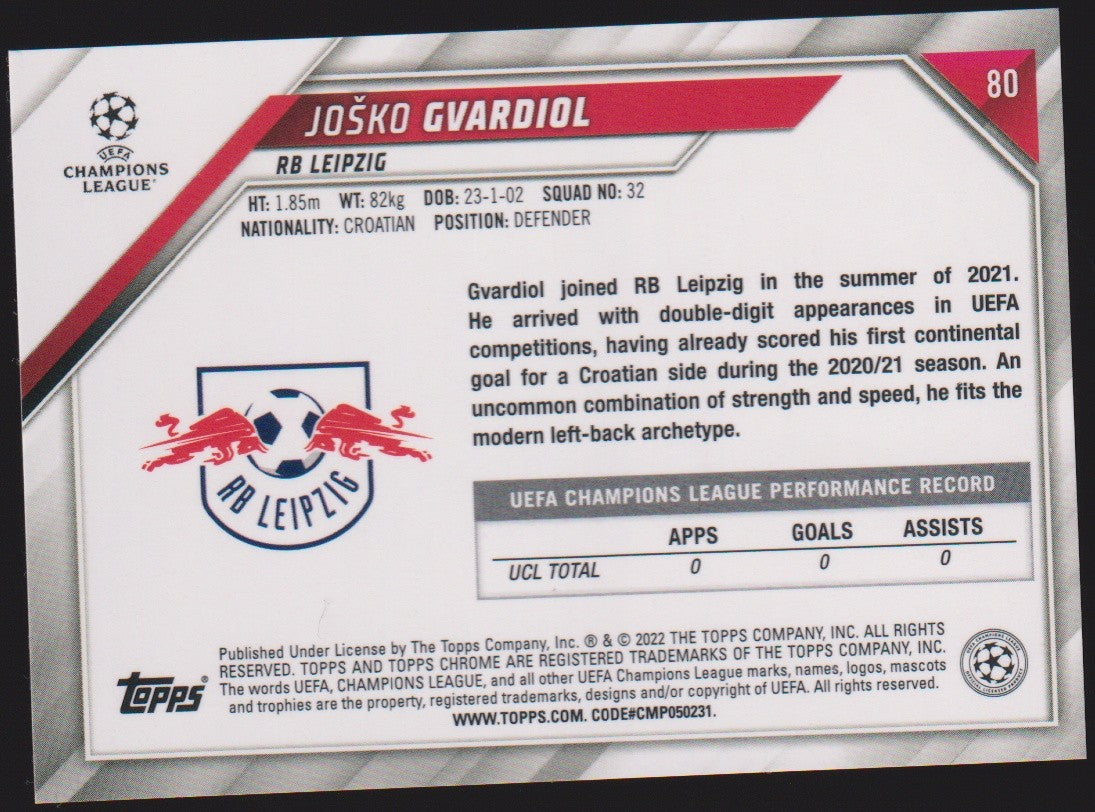 Topps Champions League Chrome 2021-22 Josko Gvardiol Rookie RB Leipzig Parallel – Bild 2