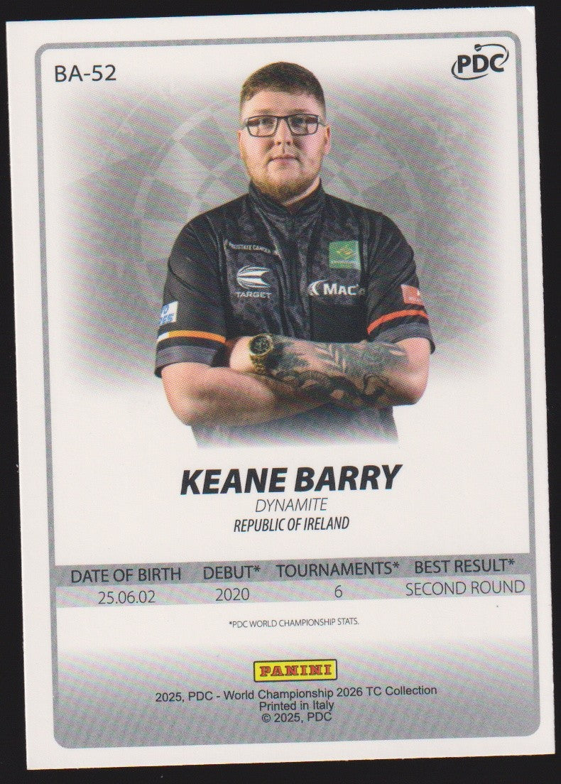 Panini PDC World Championship 2026 Keane Barry Refractor Parallel – Bild 2