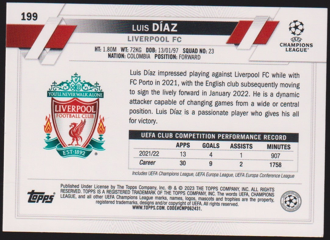 Topps 2022-23 Luis Díaz Liverpool FC Parallel Refractor Rare – Bild 2