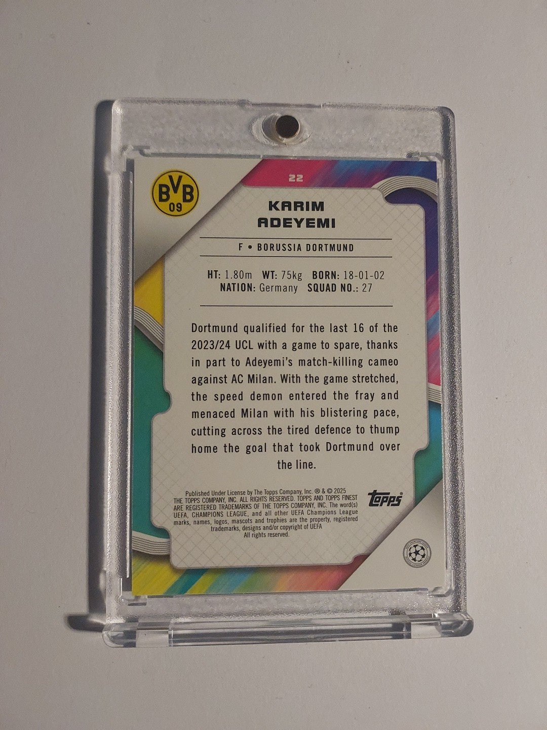 Topps Finest 2024-25 Karim Adeyemi Dortmund Parallel 87/299 Refractor Ultra Rare – Bild 2