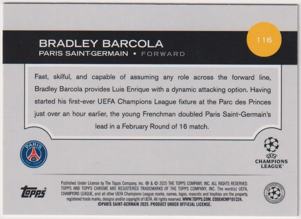 Topps Chrome 2025-26 Bradley Barcola Rookie Paris Saint-Germain Parallel – Bild 2