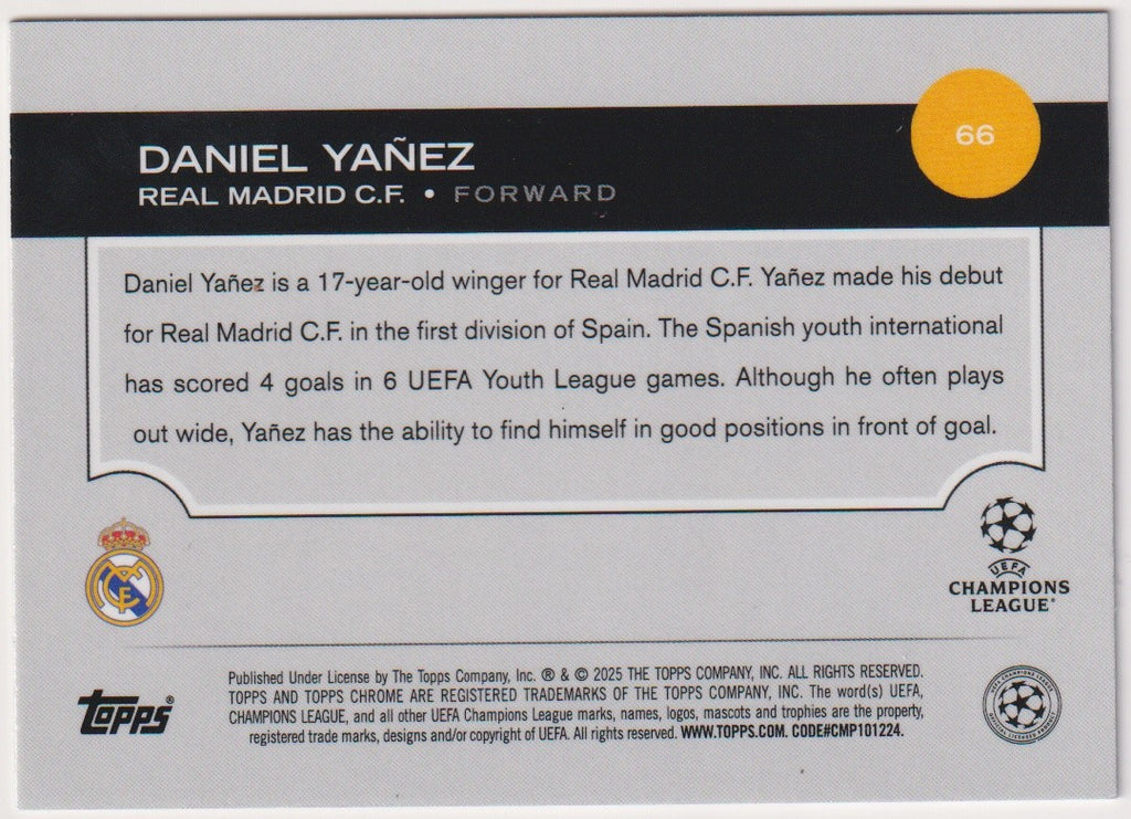 Topps Chrome 2024-25 Daniel Yañez Rookie Real Madrid C.F. Parallel Rare 36 – Bild 2