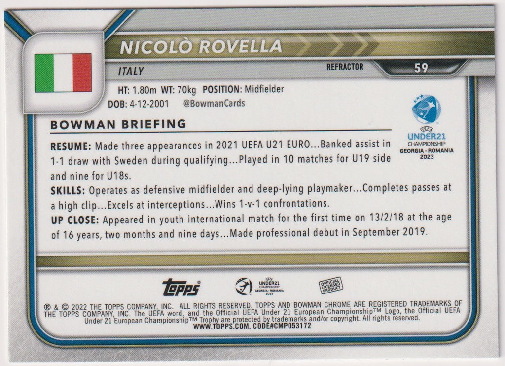 Topps Chrome 2023-24 Nicolò Rovella Italien Bowman Chrome Parallel Rare – Bild 2