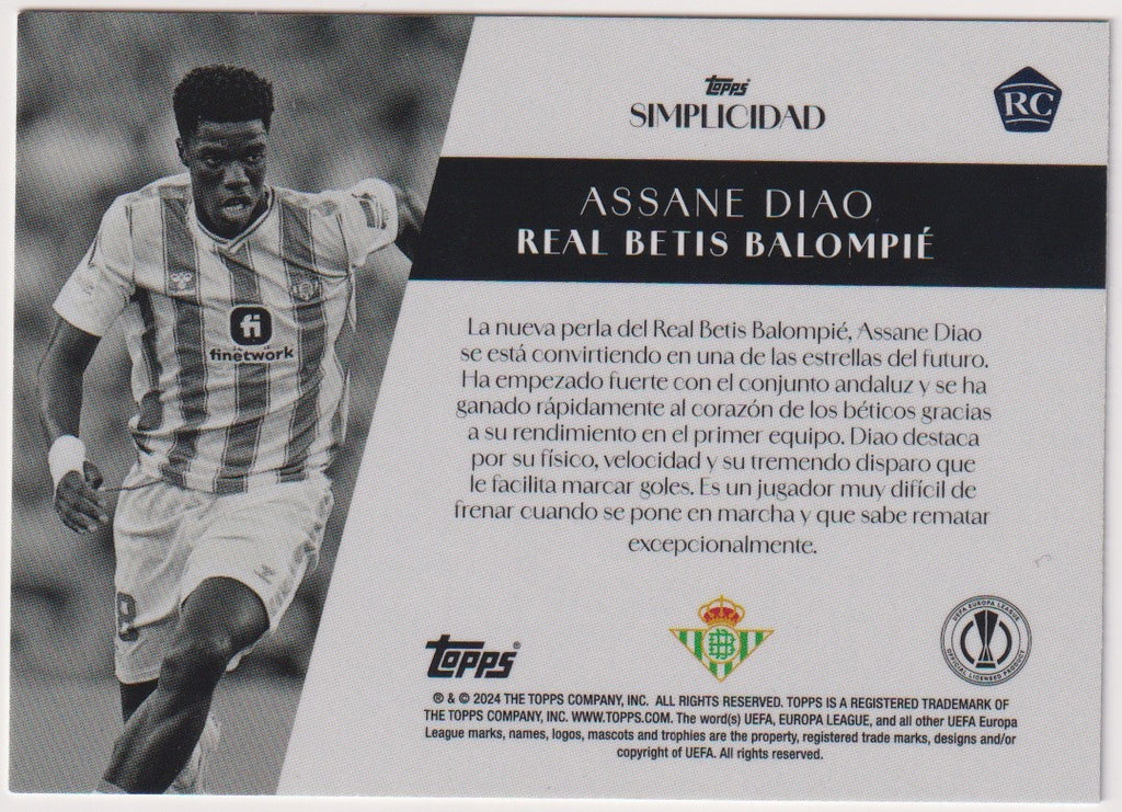 Topps SIMPLICIDAD 2024-25 Assane Diao Rookie Real Betis Balompié Parallel Rare – Bild 2
