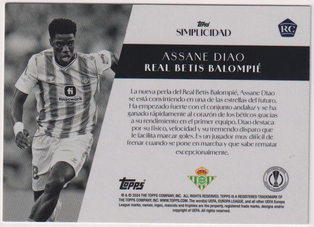 Topps SIMPLICIDAD 2024-25 Assane Diao Rookie Real Betis Balompié Parallel Rare – Bild 2