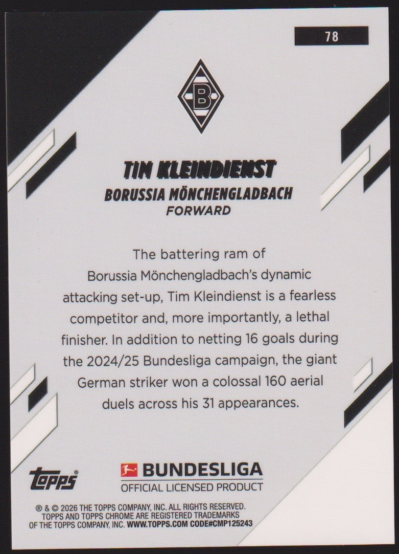 Topps 2024-25 Tim Kleindienst Borussia Mönchengladbach Parallel 37/50 Refractor – Bild 2