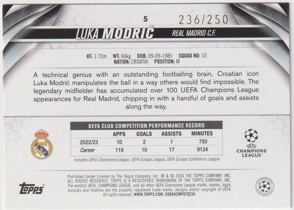 Topps 2022-23 Luka Modrić Real Madrid C.F. Champions League Parallel 236/250 – Bild 2