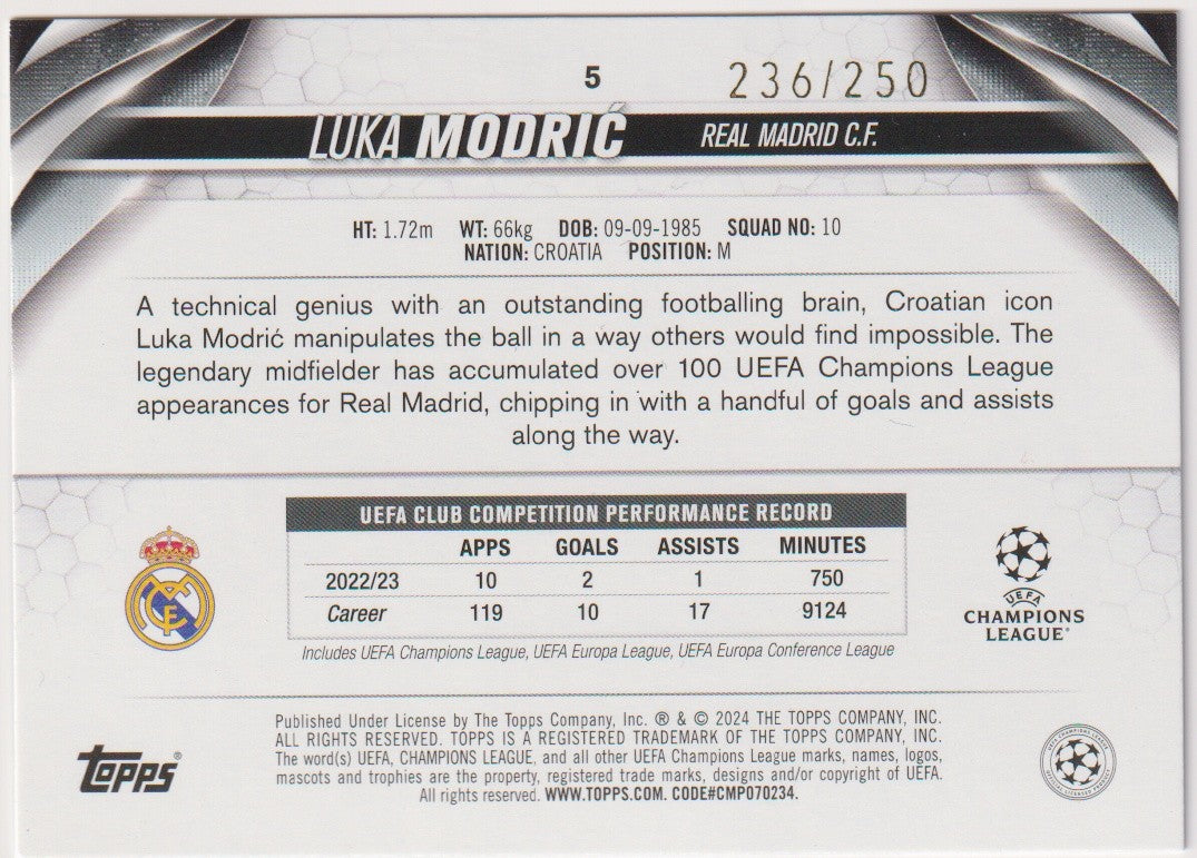 Topps 2022-23 Luka Modrić Real Madrid C.F. Champions League Parallel 236/250 – Bild 2