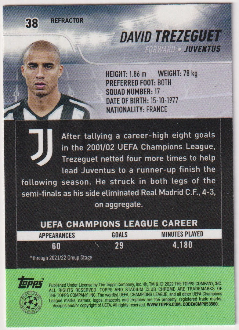 Topps Stadium Club Chrome 2021-22 David Trezeguet Juventus Parallel Refractor – Bild 2