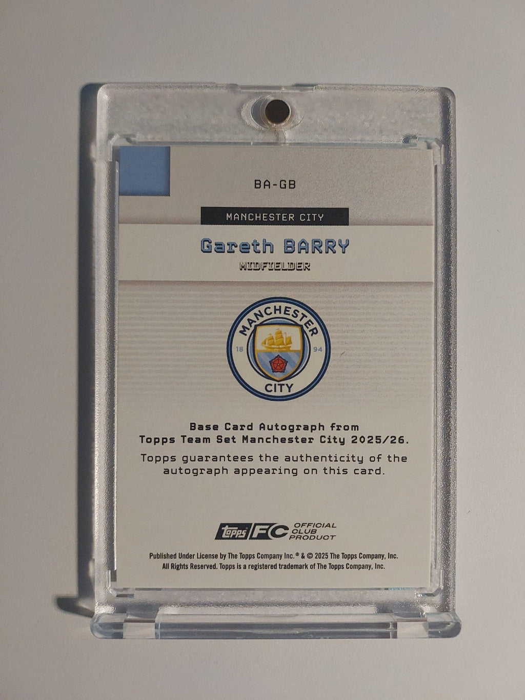 Topps Manchester City Set 2025-26 Gareth Barry Auto Parallel 84/99 Refractor – Bild 2
