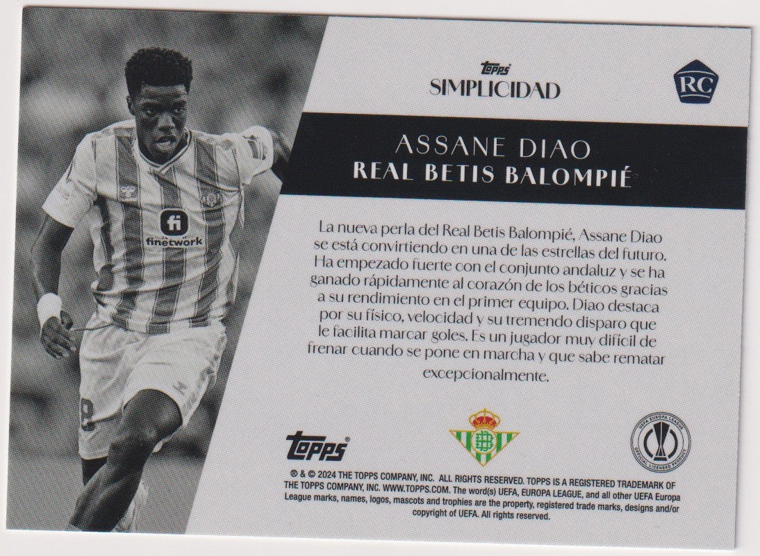 Topps SIMPLICIDAD 2024-25 Assane Diao Real Betis Balompié Parallel Rare – Bild 2
