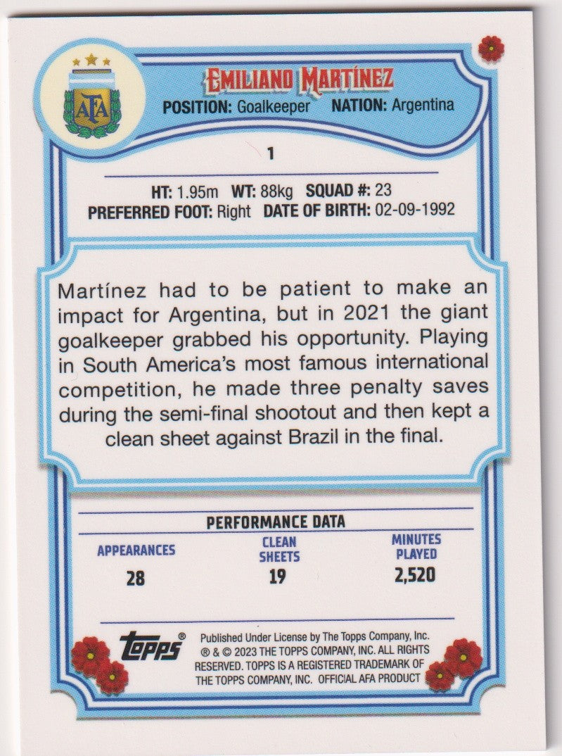 Topps Argentina Lineage 2022-23 Emiliano Martinez Goalkeeper Parallel Rare – Bild 2