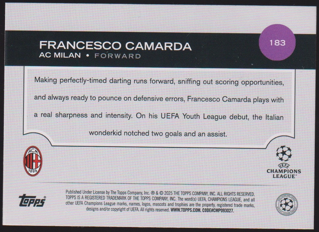 Topps Future 2024-25 Francesco Camarda AC Milan UEFA Champions League Parallel – Bild 2