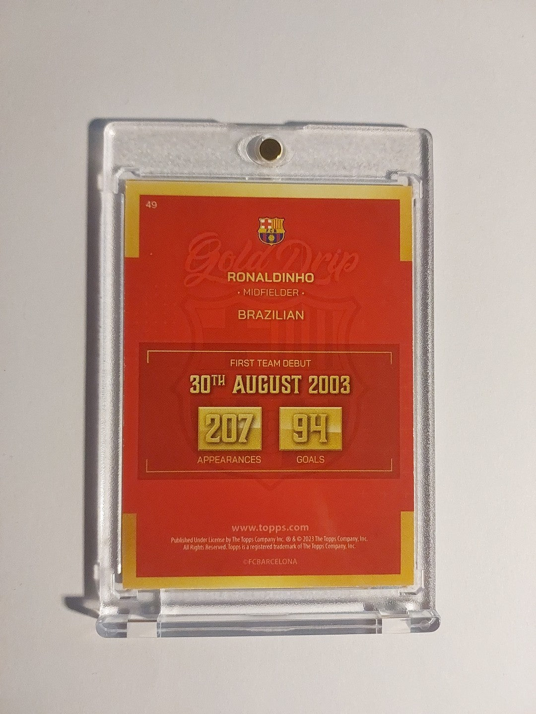 Topps Barcelona 2022-23 Ronaldinho Brasilien Parallel Ultra Rare Gold Hit – Bild 2