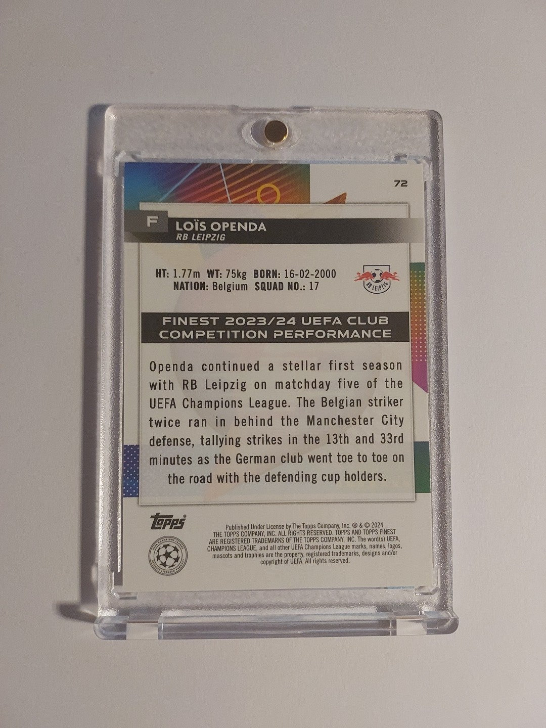 Topps UCC Finest 2023-24 Lois Openda RB Leipzig Numbered 27/50 Parallel Limited – Bild 2
