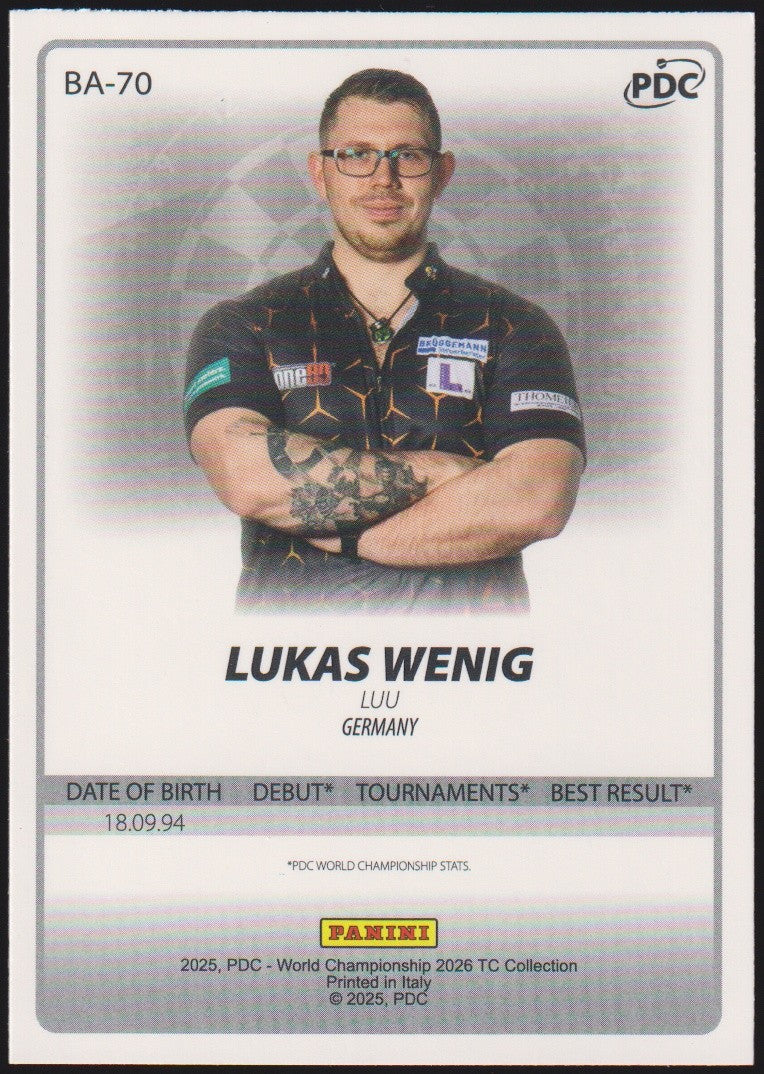 Panini PDC World Championship 2026 Lukas Wenig "LUU" Refractor Parallel – Bild 2